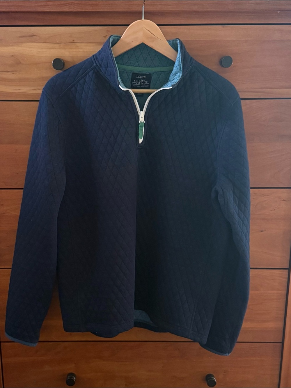 J. Crew Men’s Quilted Half-Zip Sweater - Navy with Green Trim Size M